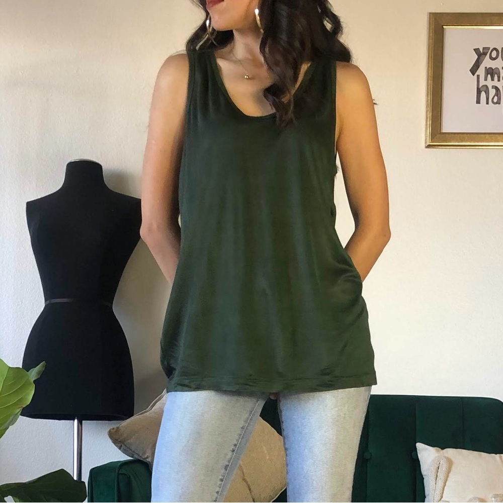 Olive Green Sleeveless Shirt Scoop Neckline Size L